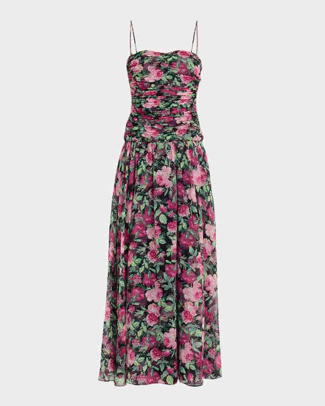Dylan Floral Chiffon Ruched Maxi Dress